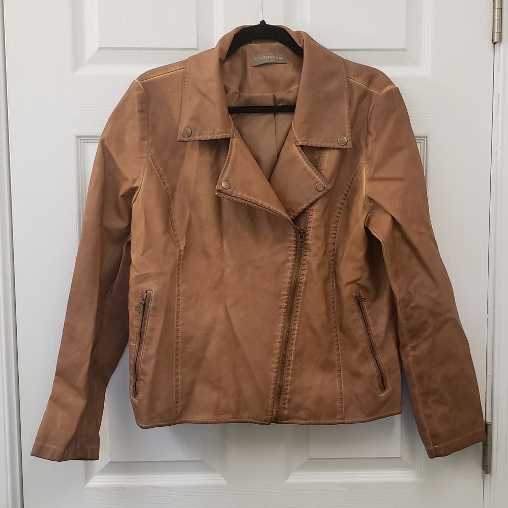 Bagatelle, Brown faux leather jacket, collar, zipper front, SZ XL - Picture 2 of 16